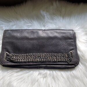 NWOT Joe's Black Leather Clutch Purse with Silver Chains